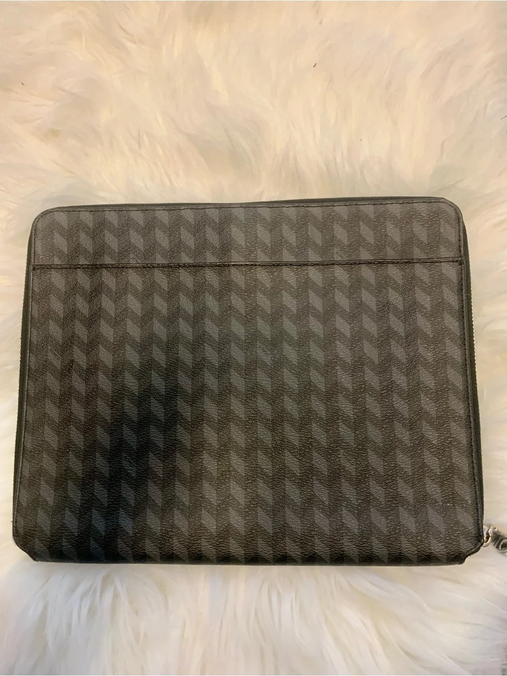 COACH ZIP AROUND TECH CASE PORTFOLIO BLACK GREY HERRINGBONE
